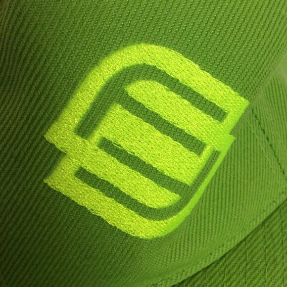 FF Logo Pit Bull Hat Neon Green Fitted Stretch Flat Bill Cap Size 7-1/8 - Picture 6 of 7